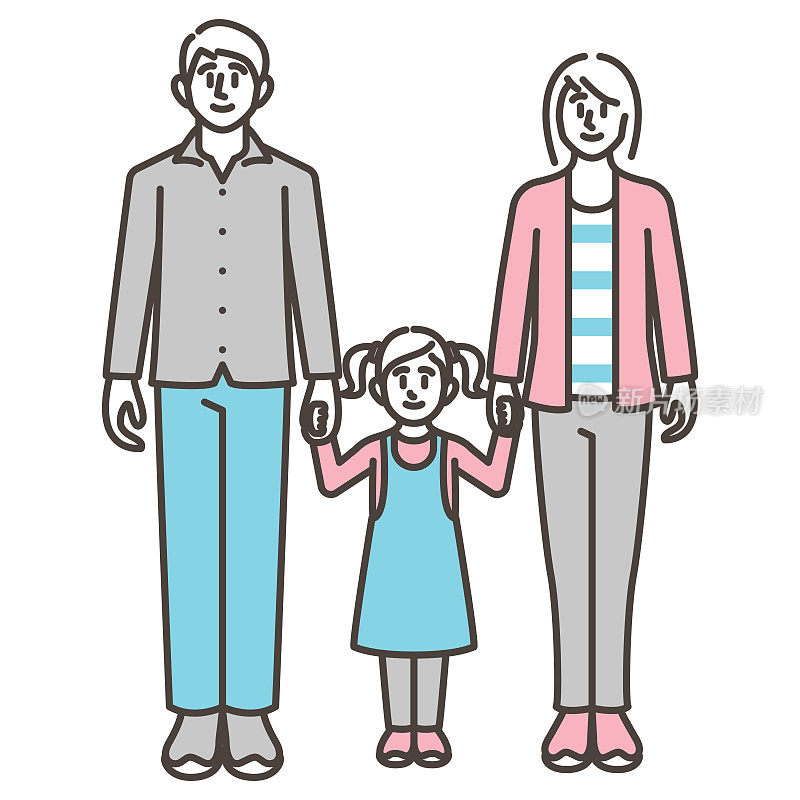 牵着手的母亲，父亲和女儿[矢量插图材料]